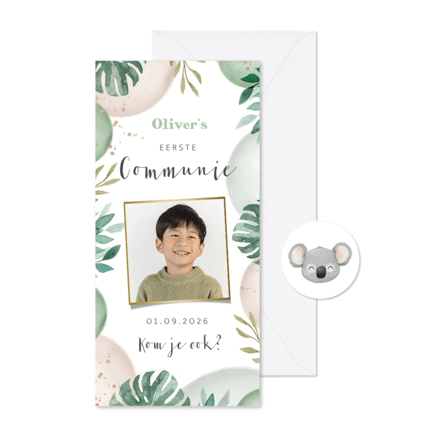 Communie jungle ballonnen koala goud foto - Kaartimpressie