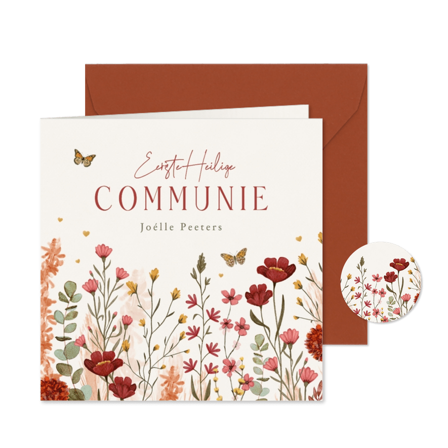 Communie lentefeest uitnodiging stijlvol wilde bloemen - Kaartimpressie