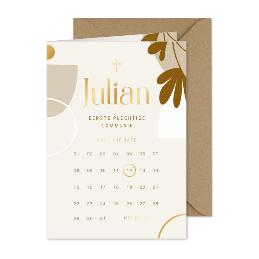 Communie save the date abstracte vormen kalender - Kaartimpressie