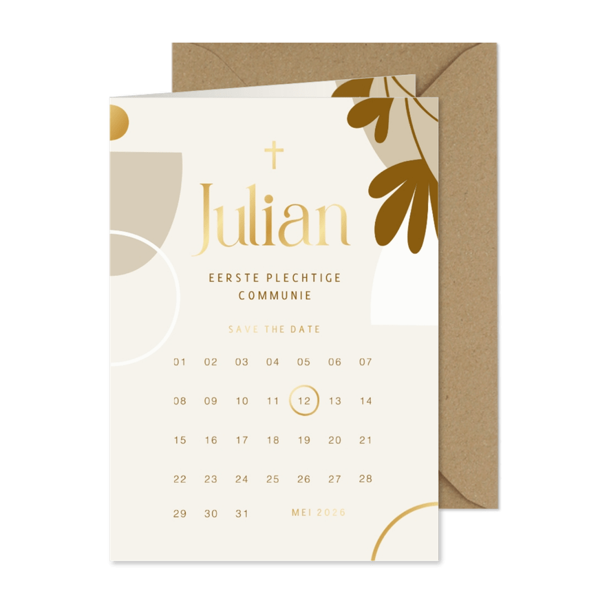 Communie save the date abstracte vormen kalender - Kaartimpressie