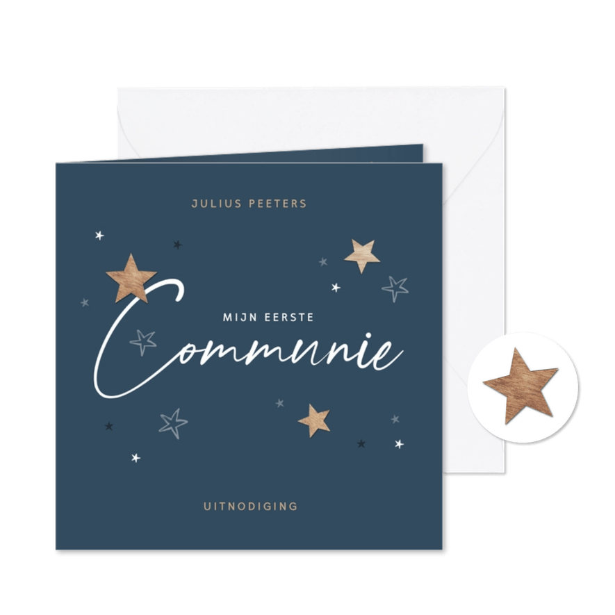 Communie sterren hout uitnodiging stijlvol - Kaartimpressie