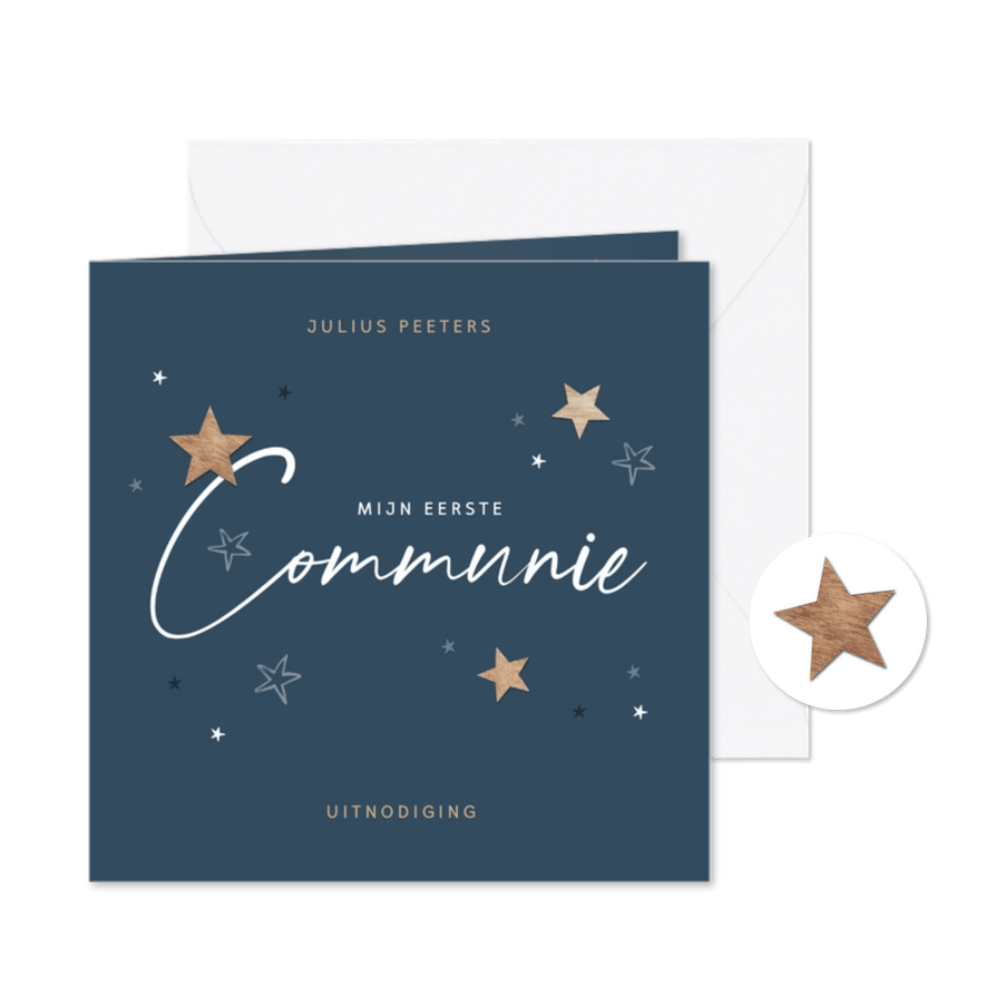 Communie sterren hout uitnodiging stijlvol - Kaartimpressie