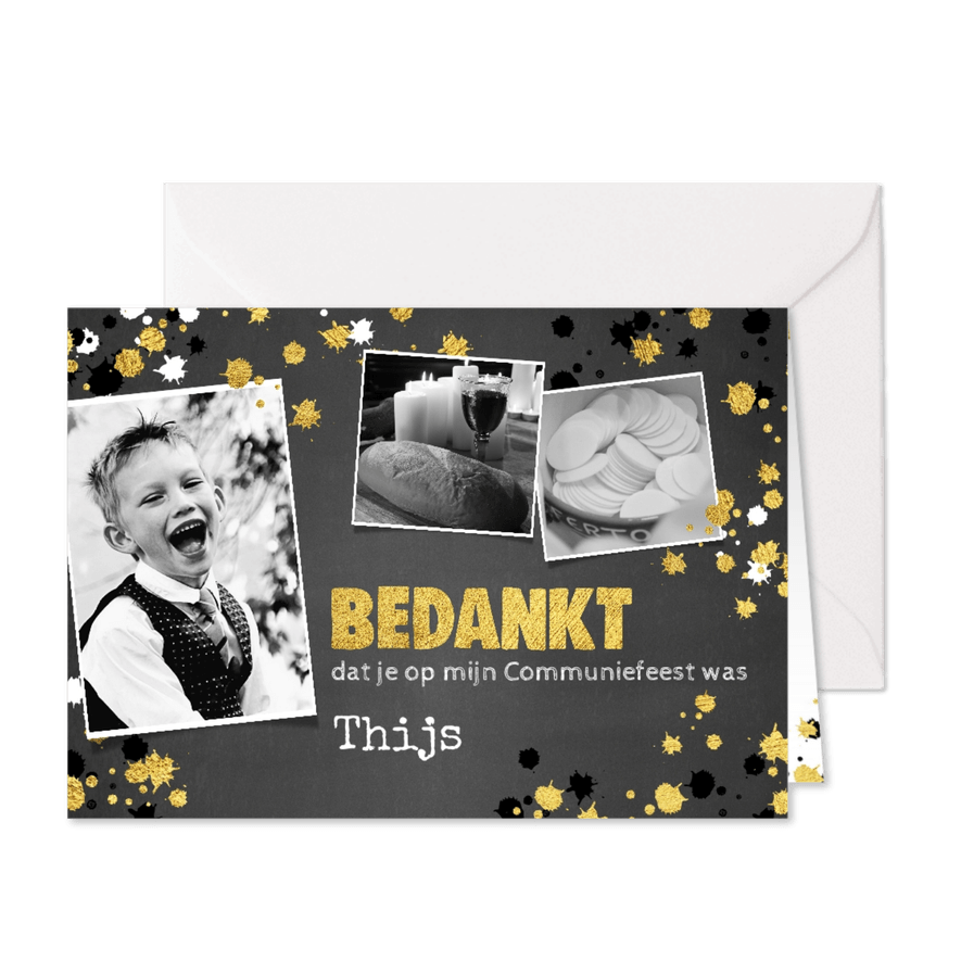 Communie stoere bedank kaart krijtbord en spetters - Kaartimpressie