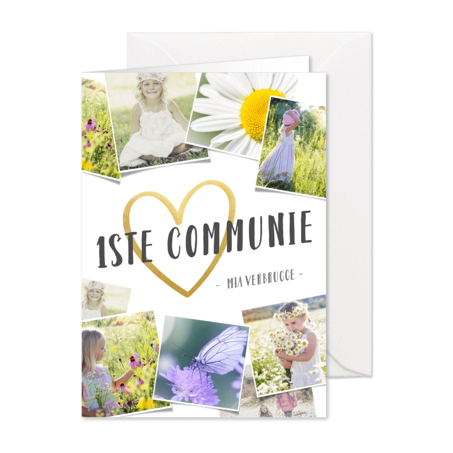 Communie uitnodiging fotocollage met 9 foto's - Kaartimpressie