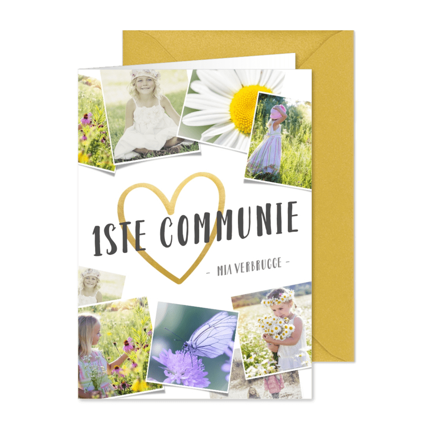 Communie uitnodiging fotocollage met 9 foto's - Kaartimpressie