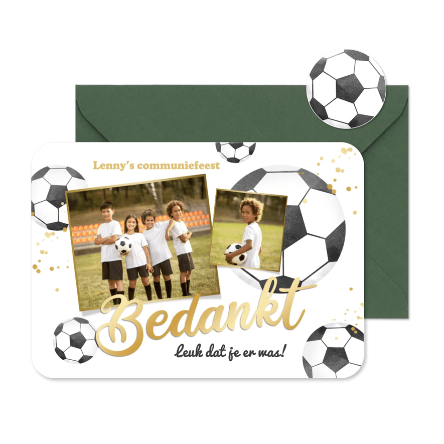 Communiefeest bedankkaart voetbal thema goud foto's - Kaartimpressie