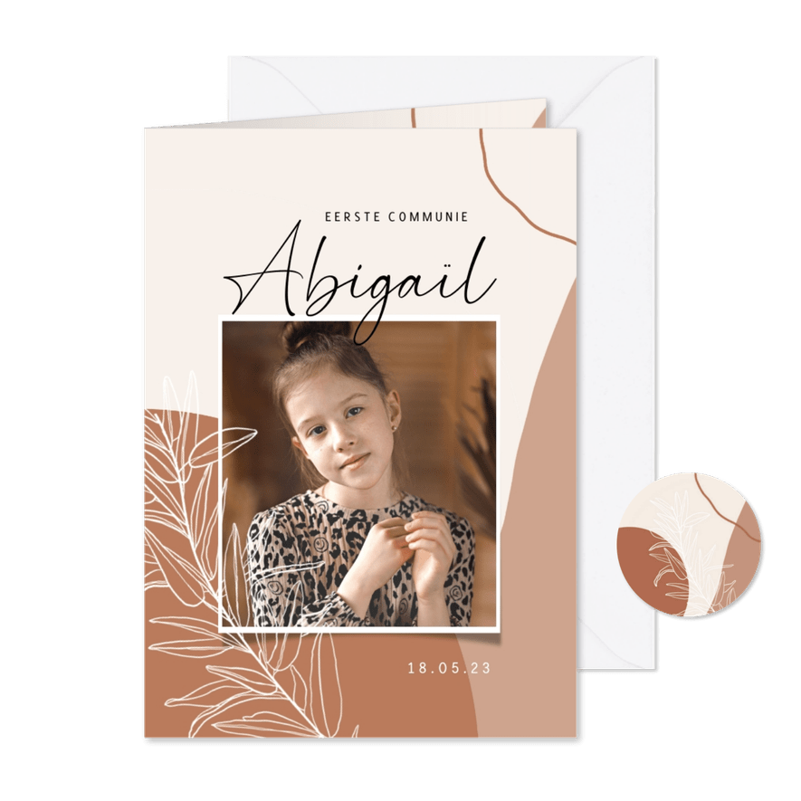 Communiekaart abstracte vormen aardetint en foto - Kaartimpressie