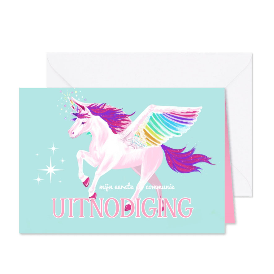 Communiekaart bijzonder feestje magische eenhoorn - Kaartimpressie