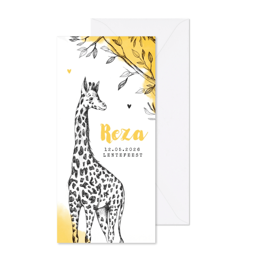 Communiekaart giraf gele waterverf Afrika - Kaartimpressie