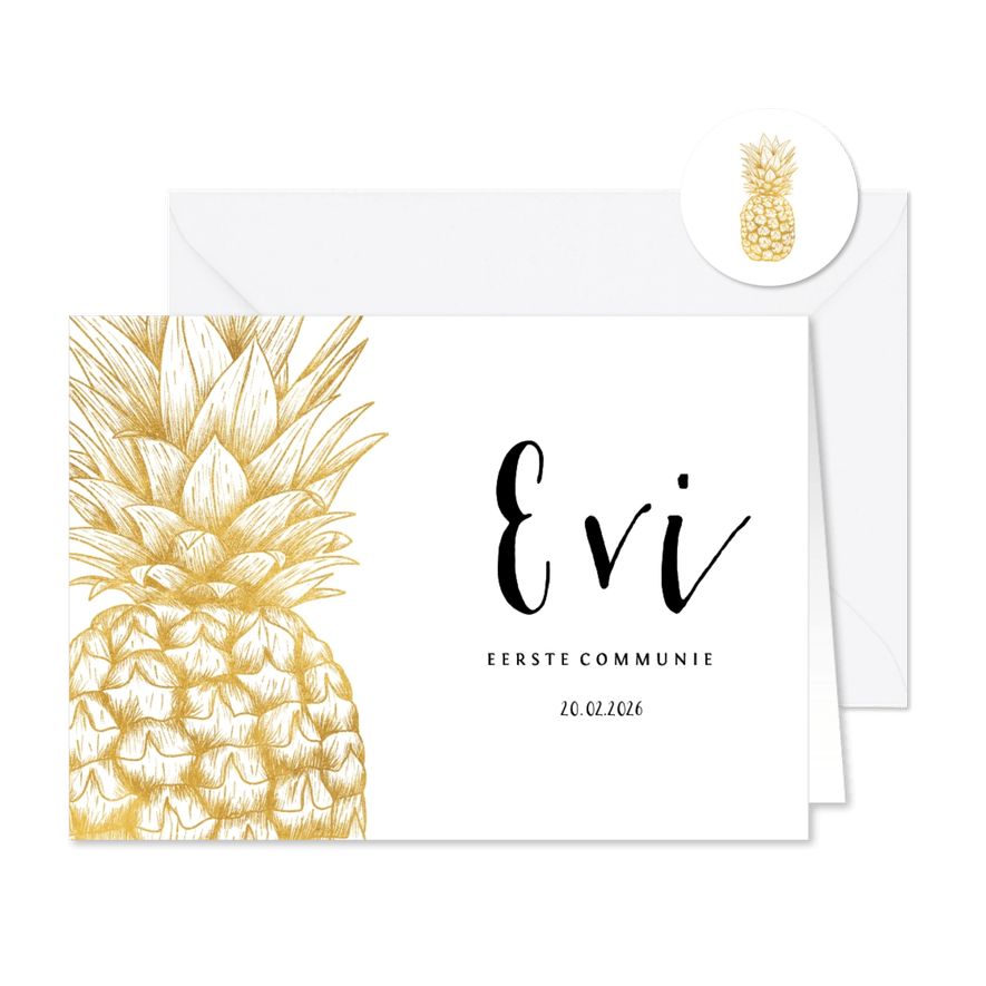Communiekaart gouden ananas aanpasbare kleur - Kaartimpressie