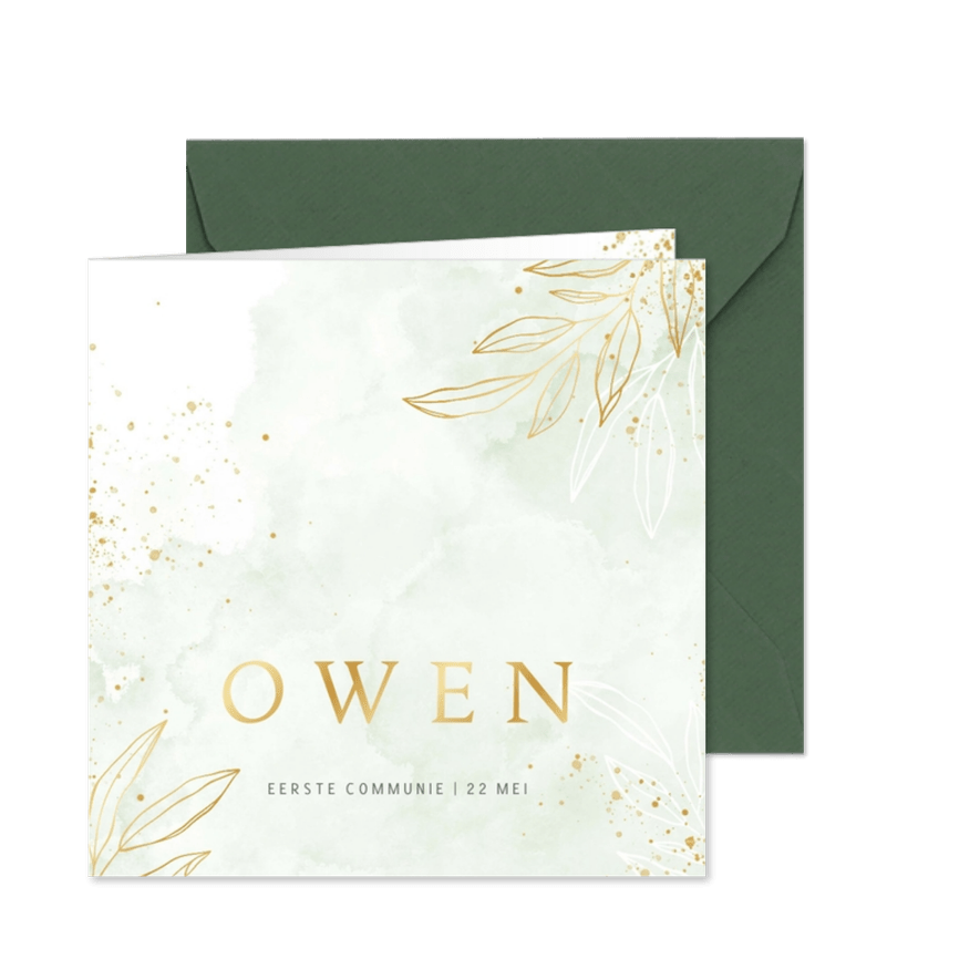 Communiekaart lief groene waterverf met blaadjes - Kaartimpressie