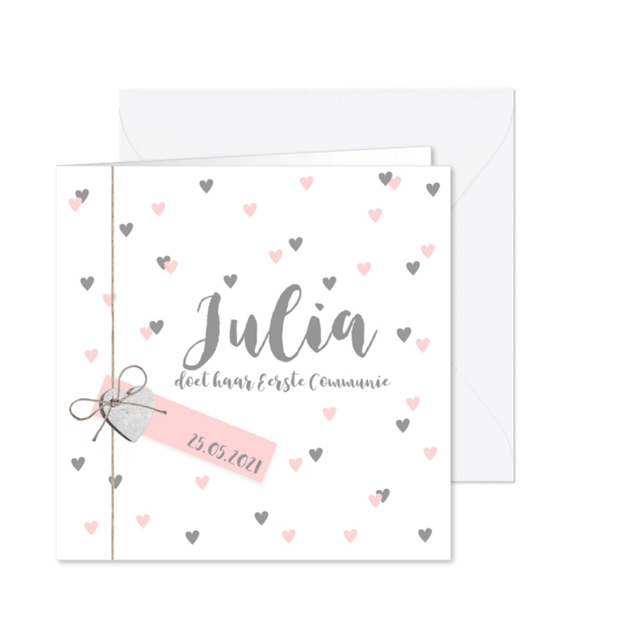 Communiekaart lief hartjes label - Kaartimpressie