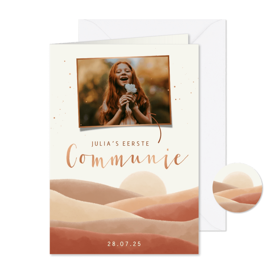 Communiekaart met naturel kleuren en trendy landschap - Kaartimpressie