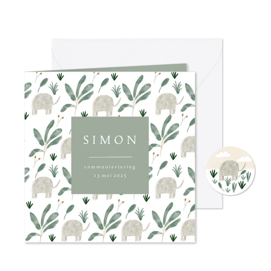 Communiekaart met olifantenpatroon - Kaartimpressie