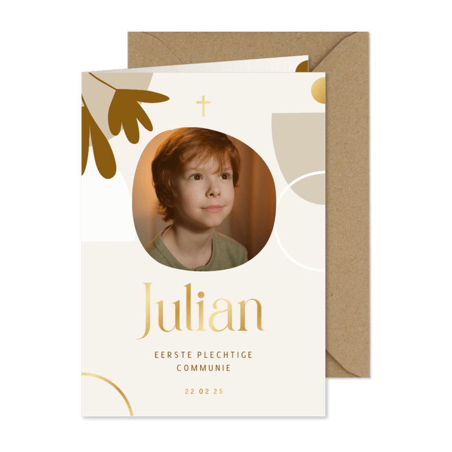 Communiekaart neutraal met foto en abstracte vormen - Kaartimpressie