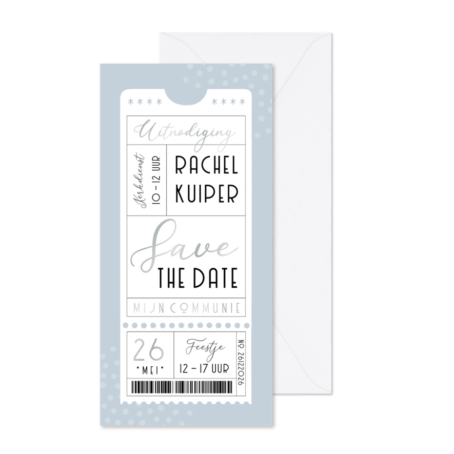 Communiekaart ticket Save the Date  - Kaartimpressie