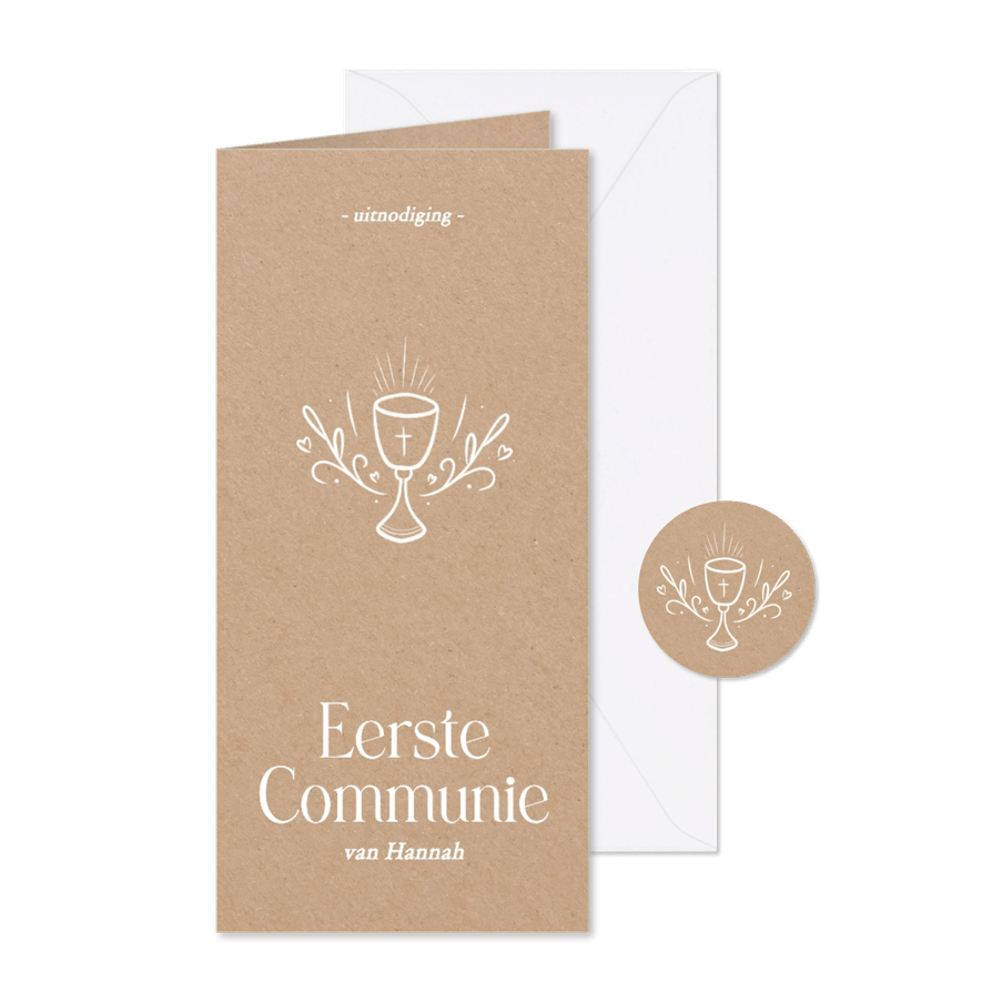 Communiekaart uitnodiging met kelk kraft - Kaartimpressie