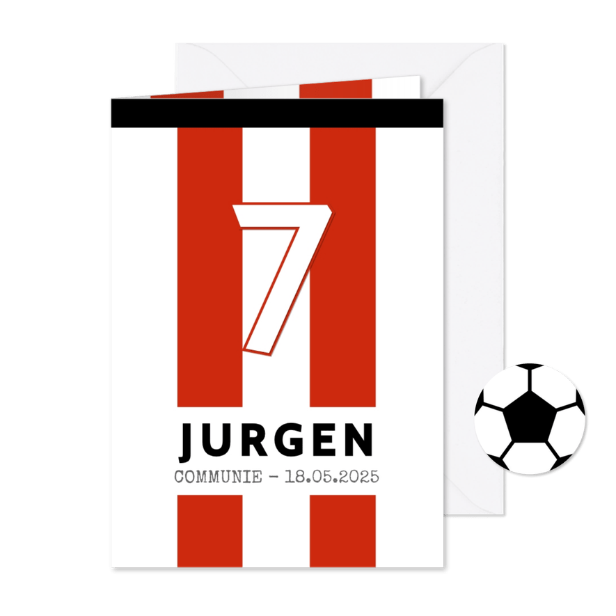 Communiekaart voetbalshirt gestreept rood wit - Kaartimpressie
