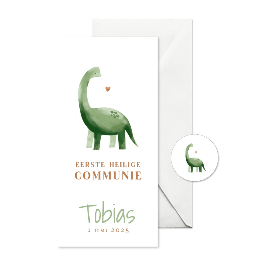 Communiekaartje dinosaurus illustratie hartje  - Kaartimpressie