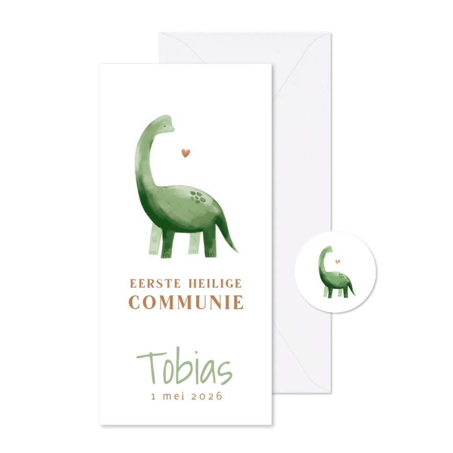 Communiekaartje dinosaurus illustratie hartje  - Kaartimpressie