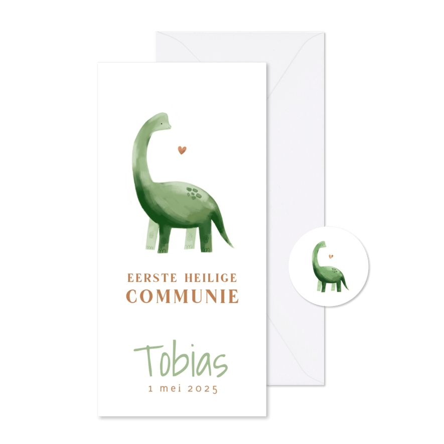 Communiekaartje dinosaurus illustratie hartje  - Kaartimpressie