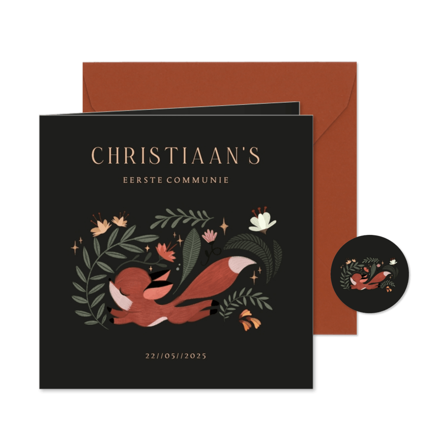 Communiekaartje geïllustreerd rennend vosje natuur - Kaartimpressie