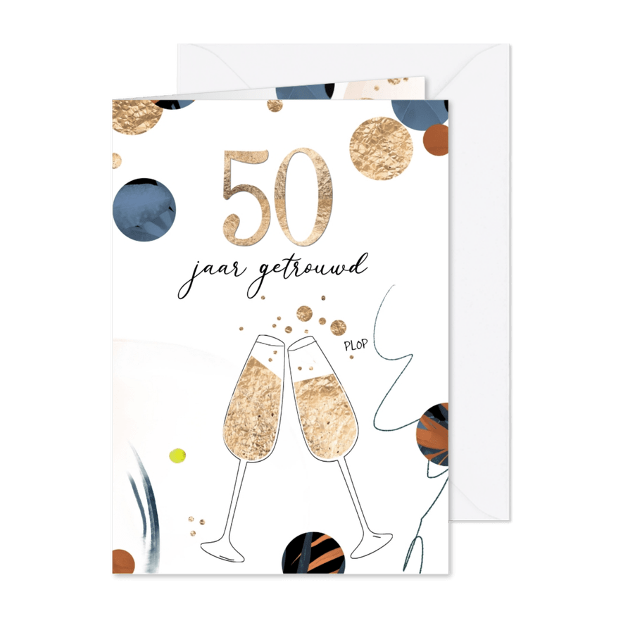 Confetti huwelijk jubileum 50 jaar uitnodiging goud look - Kaartimpressie