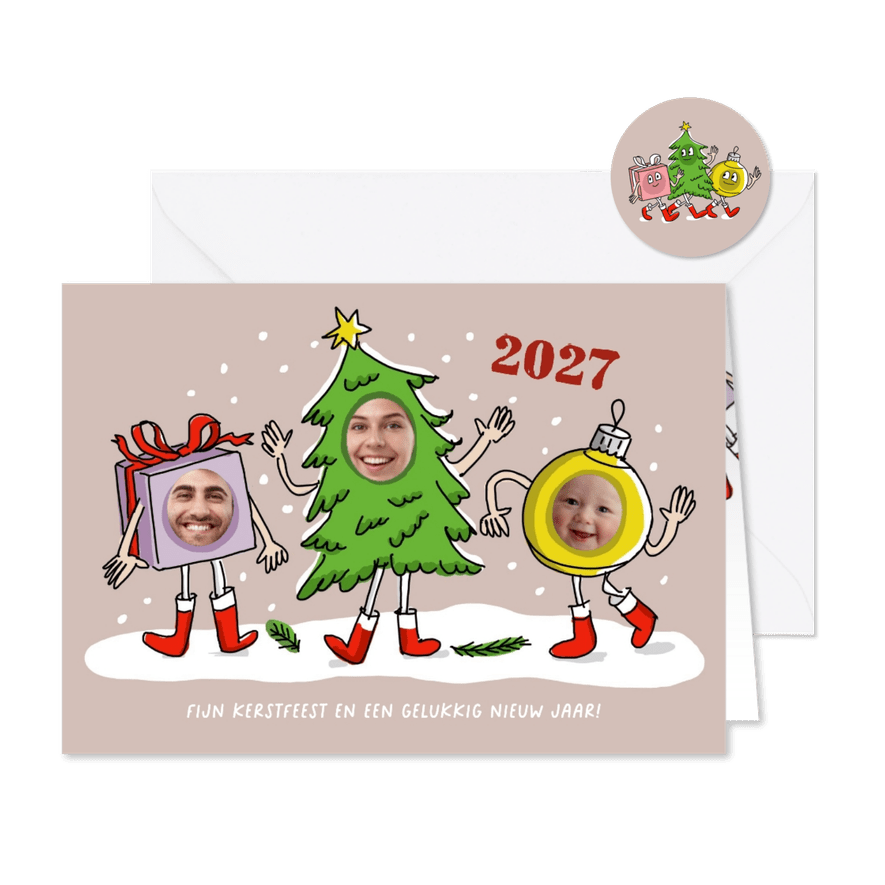 Dansende kerstbal kerstboom en kerstkado fotocollage - Kaartimpressie