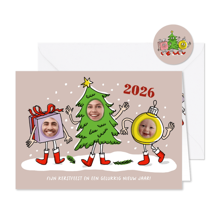 Dansende kerstbal kerstboom en kerstkado fotocollage - Kaartimpressie