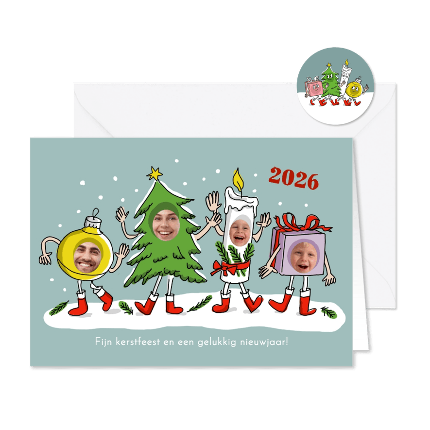 Dansende kerstbal kerstboom kaars kerstcadeau met foto's - Kaartimpressie