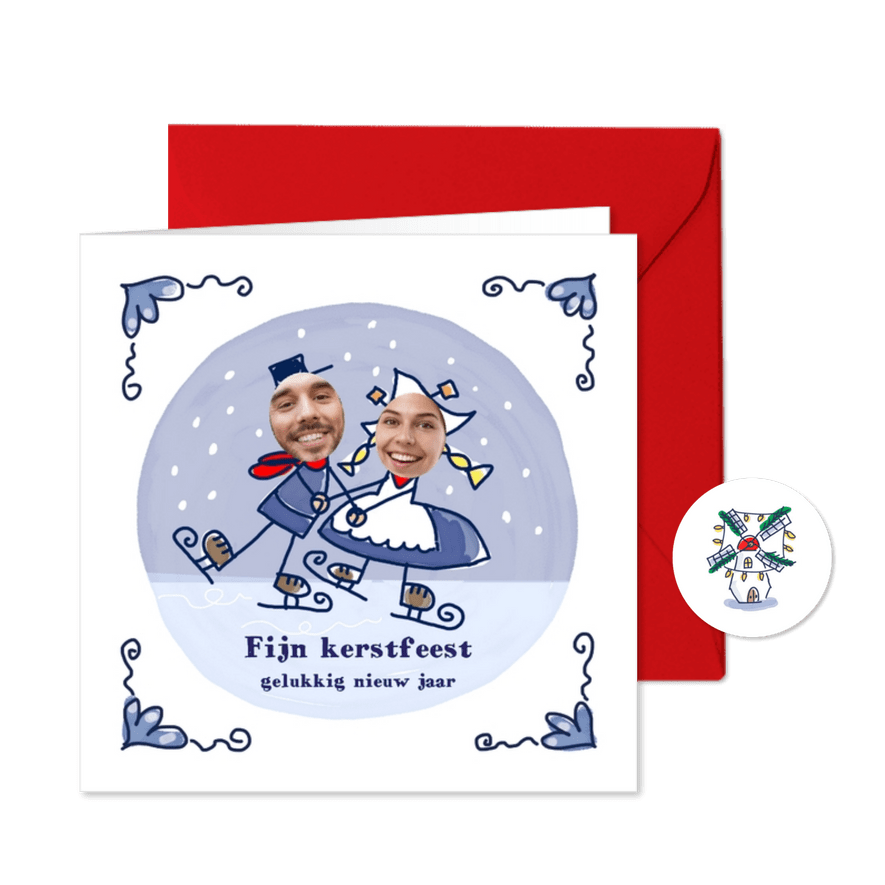 Delfts blauw tegeltje met schaatsers met eigen foto's - Kaartimpressie