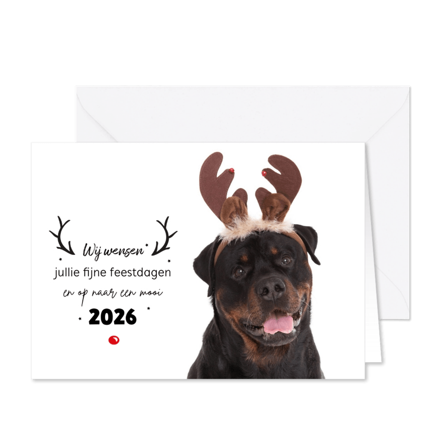 Dieren Kerstkaart - Rottweiler rendier - Kaartimpressie
