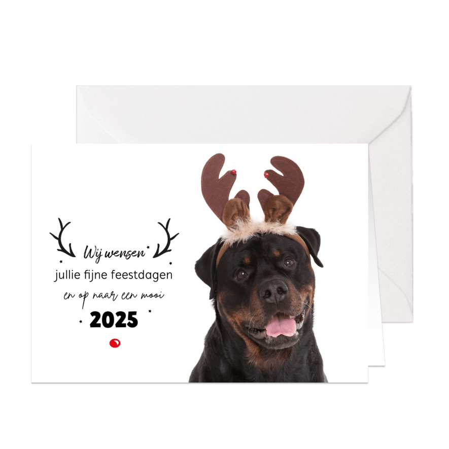 Dieren Kerstkaart - Rottweiler rendier - Kaartimpressie