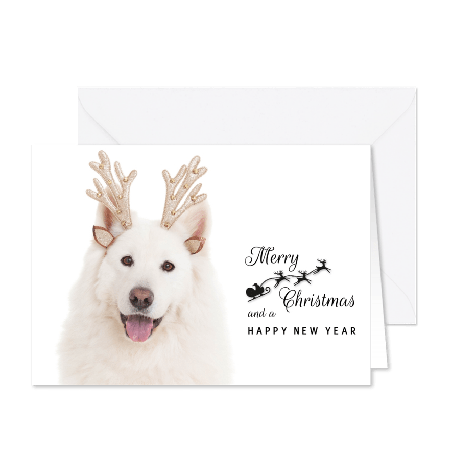 Dieren kerstkaart Samojeed rendier kerst - Kaartimpressie