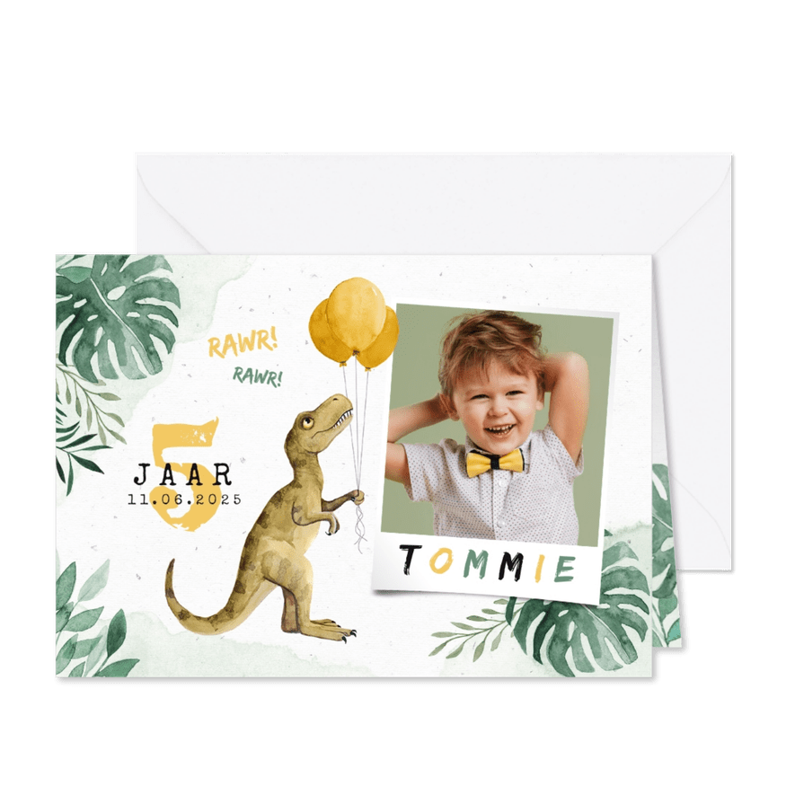 Dinosaurus kinderfeestje waterverf dino ballonnen foto - Kaartimpressie