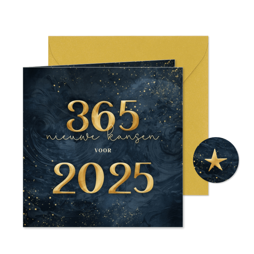 Donkerblauwe kerstkaart 365 nieuwe kansen voor 2025 - Kaartimpressie