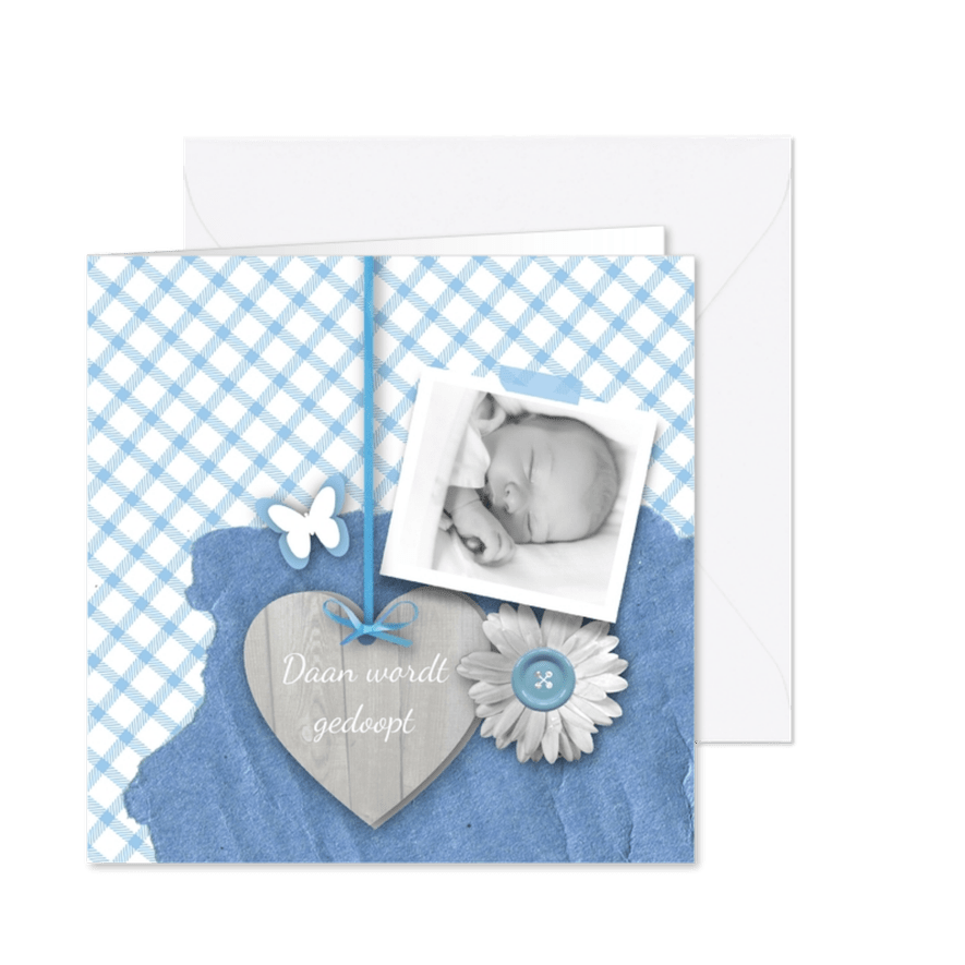Doopkaart jongen foto en hart - Kaartimpressie