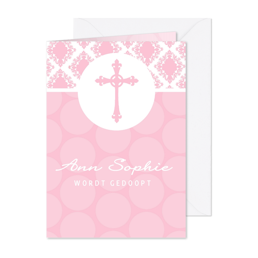 Doopkaart meisje Barok en polkadots - Kaartimpressie
