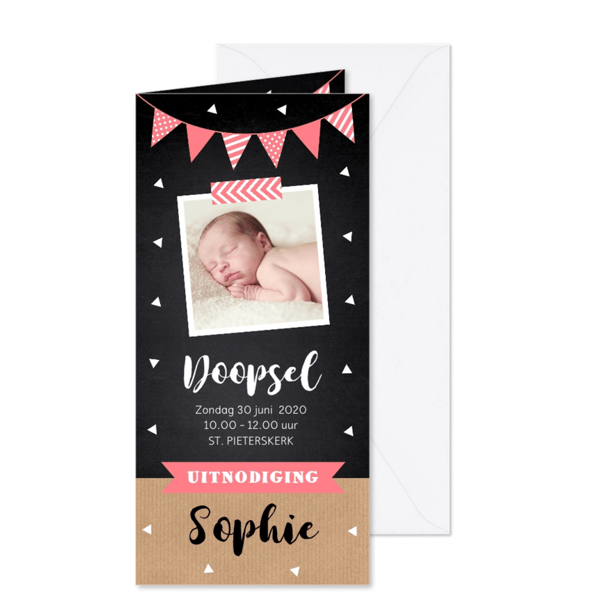 Doopkaart meisje foto slinger langwerpig - Kaartimpressie