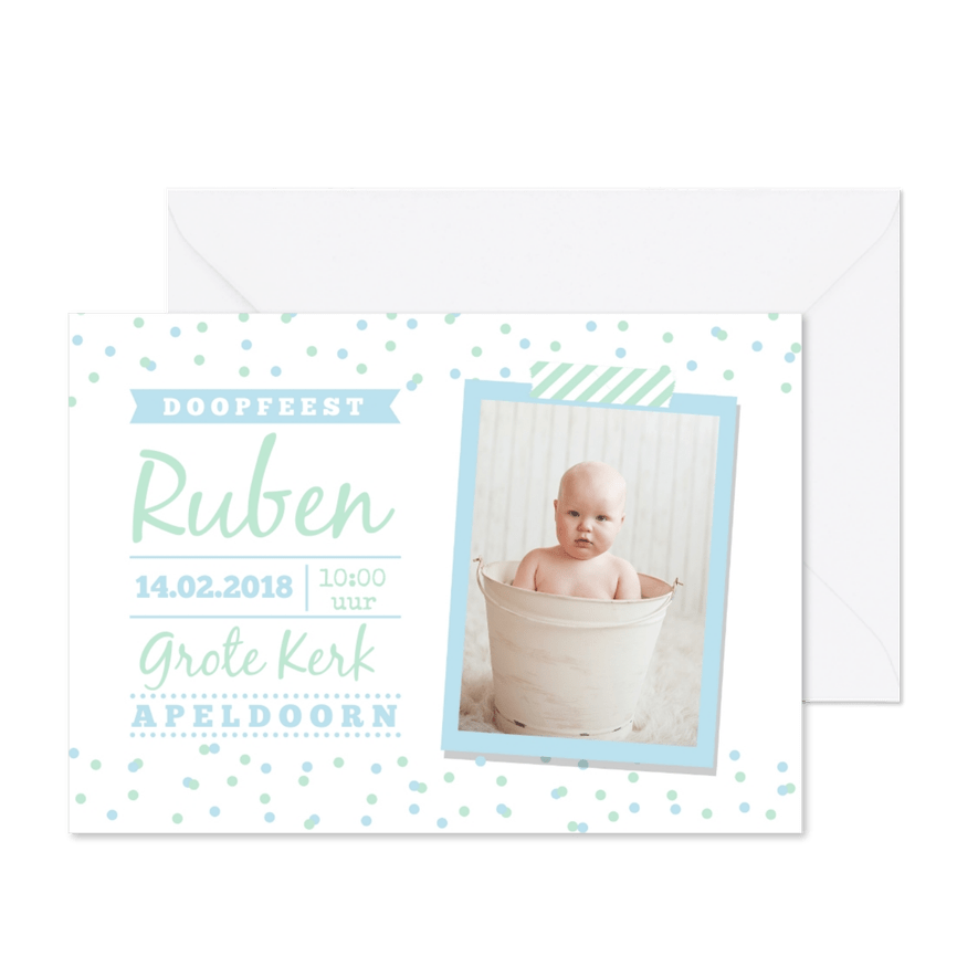 Doopkaart mint blauw jongen - Kaartimpressie