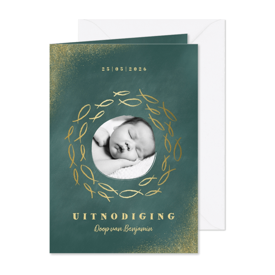 Doopkaart uitnodiging foto en gouden visjes - Kaartimpressie