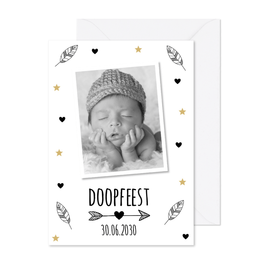 Doopkaart veertjes foto  - Kaartimpressie