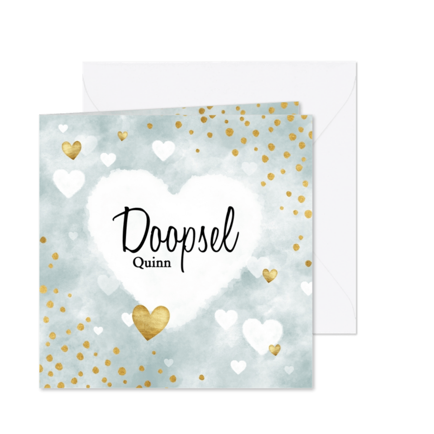 Doopkaart voor jongen met waterverf, hartjes en stipjes - Kaartimpressie