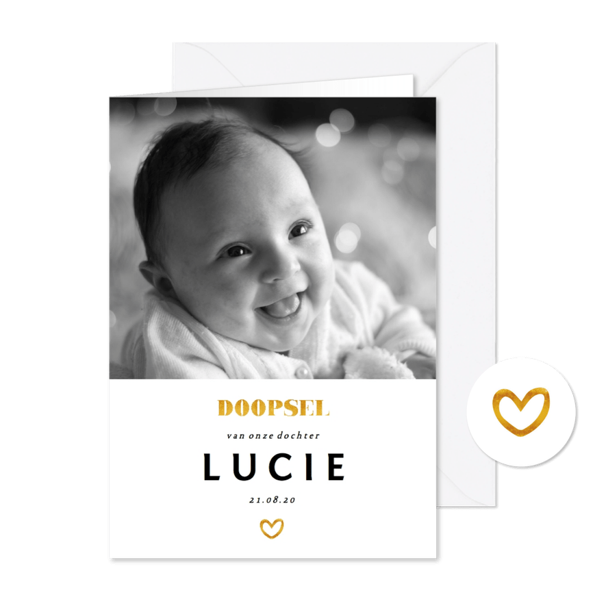 Doopkaartje foto gouden accenten en staand - Kaartimpressie