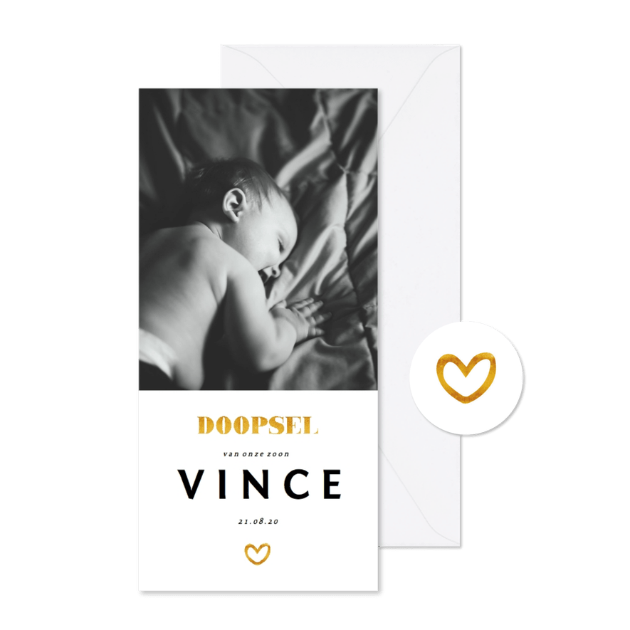Doopkaartje foto langwerpig gouden accenten en staand - Kaartimpressie