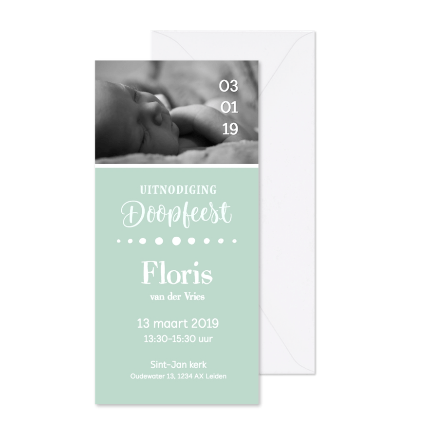 Doopkaartje - langwerpig uitnodiging doopfeest - Kaartimpressie