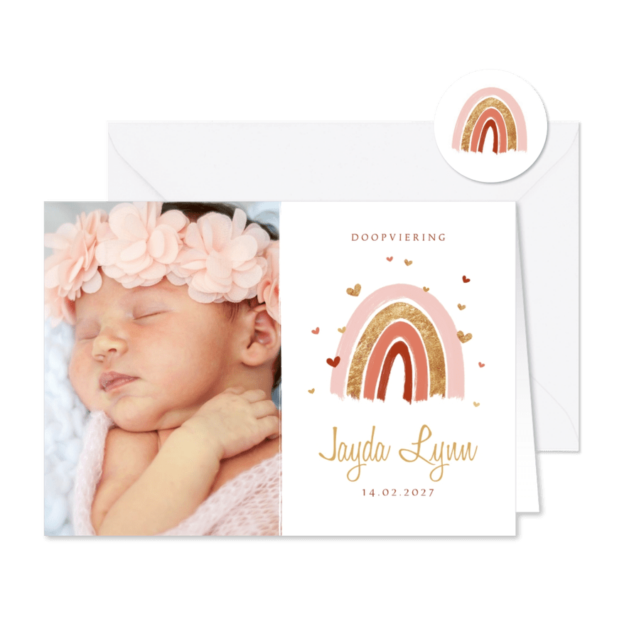 Doopviering regenboog hartjes goud foto stijlvol - Kaartimpressie