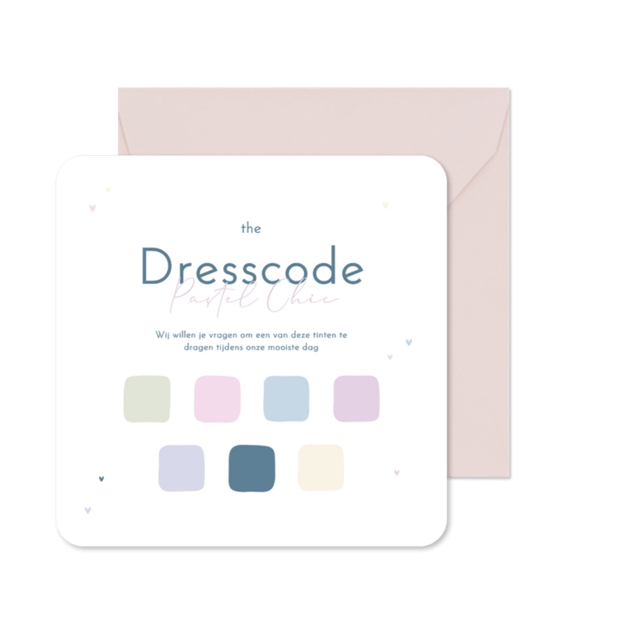 Dresscode bruiloft simpel met kleine hartjes - Kaartimpressie