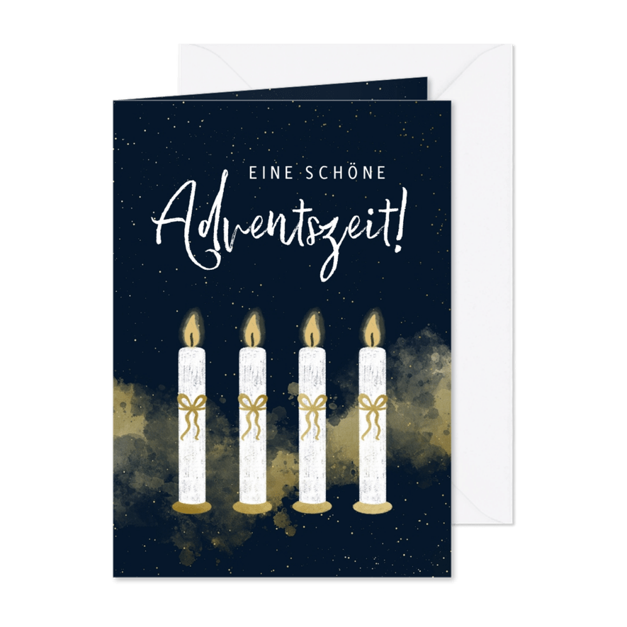 Duitse adventskaart vier kaarsen met strik - Kaartimpressie