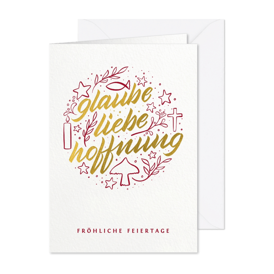 Duitse Christelijke kerstkaart 'Glaube Liebe Hoffnung' - Kaartimpressie